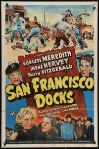 3y739 SAN FRANCISCO DOCKS 1sh 1941 Burgess Meredith, Irene Harvey, art of fight on wharf!