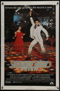 3y743 SATURDAY NIGHT FEVER 1sh 1977 best image of disco John Travolta & Karen Lynn Gorney!