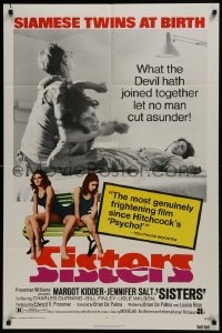 3y776 SISTERS 1sh 1973 Brian De Palma, Margot Kidder is a set of conjoined twins!