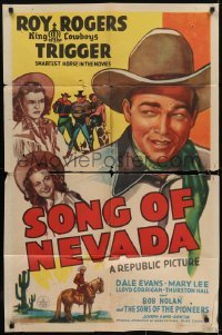 3y794 SONG OF NEVADA 1sh 1944 great cowboy western artwork of Roy Rogers & Dale Evans!