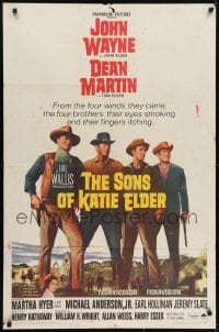 3y796 SONS OF KATIE ELDER 1sh 1965 line up of John Wayne, Dean Martin & more + Martha Hyer!
