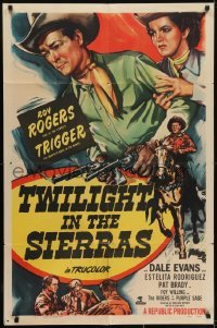 3y906 TWILIGHT IN THE SIERRAS 1sh 1950 images of Roy Rogers riding Trigger & with Dale Evans!