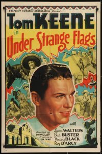 3y912 UNDER STRANGE FLAGS 1sh 1937 great art of cowboy Tom Keene in the Mexican Revolution!