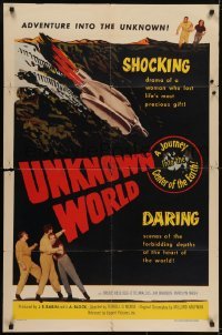 3y916 UNKNOWN WORLD 1sh 1951 When Worlds Collide ripoff, a journey to the center of the Earth!