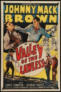 3y919 VALLEY OF THE LAWLESS 1sh 1936 Johnny Mack Brown, Joyce Compton, Hayes, cowboy western art!