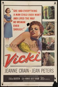 3y924 VICKI 1sh 1953 if men want to look at sexy bad girl Jean Peters, she'll make them pay for it!
