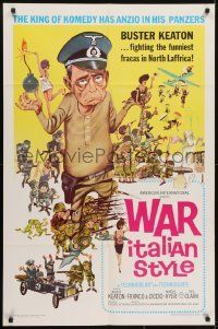 3y937 WAR ITALIAN STYLE 1sh 1966 Due Marines e un Generale, cartoon art of Buster Keaton as Nazi!