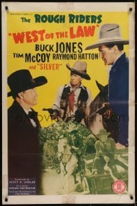 3y948 WEST OF THE LAW 1sh 1942 western cowboys Buck Jones & Tim McCoy with guns drawn!