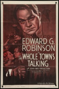 3y955 WHOLE TOWN'S TALKING 1sh R1949 Edward G. Robinson in dual role, Jean Arthur, John Ford