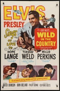 3y961 WILD IN THE COUNTRY 1sh 1961 Elvis Presley sings of love to Tuesday Weld, rock & roll musical