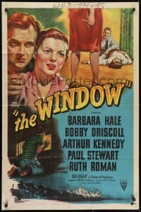 3y968 WINDOW style A 1sh 1949 Bobby Driscoll is alone with terror at the window, great noir art!