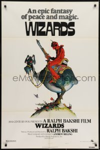 3y975 WIZARDS style A 1sh 1977 Ralph Bakshi directed animation, cool fantasy art by William Stout!