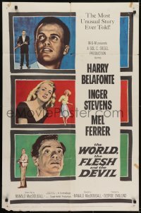 3y980 WORLD, THE FLESH & THE DEVIL 1sh 1959 Inger Stevens, Harry Belafonte & Mel Ferrer!