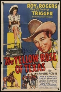 3y983 YELLOW ROSE OF TEXAS 1sh 1944 great art of Roy Rogers & pretty Dale Evans!