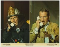 3z932 TOWERING INFERNO color 11x14 still 1974 split image of Steve McQueen & Paul Newman w/ phones!