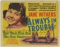 3z007 ALWAYS IN TROUBLE TC 1938 smiling Jane Withers + art of cast stranded on desert island!