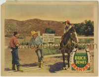 3z428 BRANDED LC 1931 Ethel Kenyon on horse looks at Buck Jones standing by private property sign!