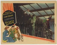 3z434 BRINGING UP BABY LC 1938 Katharine Hepburn & Cary Grant on dinosaur bones, rare Howard Hawks!