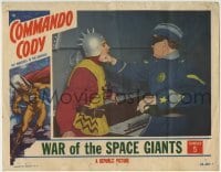 3z468 COMMANDO CODY chapter 5 LC 1953 color image of masked Holdren punching guy in wacky helmet!