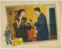 3z484 D.O.A. LC #3 1950 angry Edmond O'Brien with gun threatens young Beverly Garland on phone!