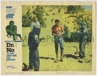 3z359 DR. NO LC #1 1962 Ursula Andress watches Sean Connery as James Bond held at gunpoint!