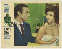 3z362 DR. NO LC #3 1962 Sean Connery as James Bond stares at sexy Zena Marshall wearing only towel!