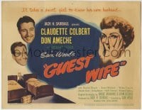 3z108 GUEST WIFE TC 1945 Don Ameche asks Dick Foran if he can borrow Claudette Colbert!