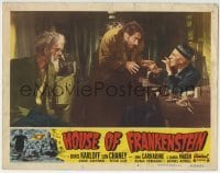 3z615 HOUSE OF FRANKENSTEIN LC #3 R1950 bearded Boris Karloff with hunchback J. Carroll Naish!