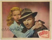 3z618 HUNTED LC #3 1948 best portrait of Preston Foster & sexy Belita with gun in hand!