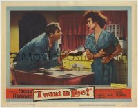 3z624 I WANT TO LIVE LC #4 1958 man pleads with Susan Hayward as Barbara Graham in kitchen!