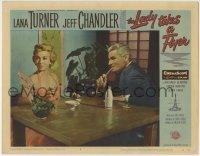 3z663 LADY TAKES A FLYER LC #4 1958 sexy smoking Lana Turner & Jeff Chandler drinking sake!