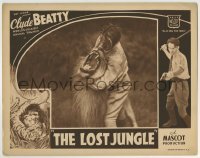 3z687 LOST JUNGLE LC 1934 great close up of Clyde Beatty wrestling unarmed with savage lion!