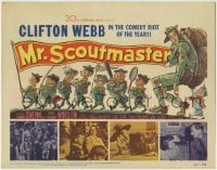 3z208 MR SCOUTMASTER TC 1953 great artwork of Clifton Webb hiking with Boy Scouts!