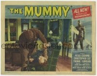 3z728 MUMMY LC #2 1959 best close up of Christopher Lee as the monster attacking Peter Cushing!