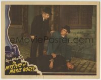 3z733 MYSTERY OF MARIE ROGET signed LC 1942 by Patric Knowles, who's kneeling over a dead body!