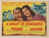 3z218 NIGHT TO REMEMBER TC 1942 Brian Aherne & Loretta Young, Murder in Greenwich Village!