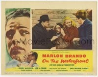 3z757 ON THE WATERFRONT LC #6 R1959 Saint, Malden & bloodied Marlon Brando on docks, Elia Kazan!