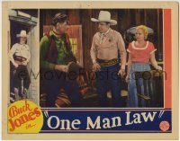 3z763 ONE MAN LAW LC 1932 c/u of sheriff Buck Jones protecting pretty Shirley Grey from bad guy!