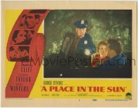 3z792 PLACE IN THE SUN LC #6 1951 Montgomery Clift & Shelley Winters caught parking by a cop!