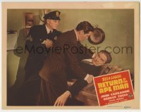 3z806 RETURN OF THE APE MAN LC 1944 Tod Andrews & cop help Bela Lugosi, who fell on a desk!