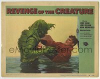 3z807 REVENGE OF THE CREATURE LC #7 1955 c/u of John Bromfield in water attacked by the monster!