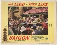 3z832 SAIGON LC #8 1948 Alan Ladd & sexy Veronica Lake being transported in open cart!