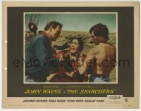 3z836 SEARCHERS LC #6 1956 John Ford, John Wayne & barechested Jeff Hunter confront Archuletta!