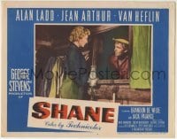 3z841 SHANE LC #4 1953 Jean Arthur has a meaningful talk with Alan Ladd through the window!