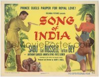 3z286 SONG OF INDIA TC 1949 Sabu, Turban Bey, Gail Russell, prince duels pauper for royal love!