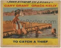 3z925 TO CATCH A THIEF LC #1 1955 Grace Kelly & Cary Grant swim on the Riviera, Alfred Hitchcock