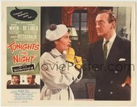 3z929 TONIGHT'S THE NIGHT LC 1954 close up of David Niven glaring at pretty Yvonne De Carlo!