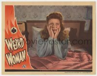 3z961 WEIRD WOMAN LC 1944 great close up of scared Evelyn Ankers sitting up in bed, Inner Sanctum!