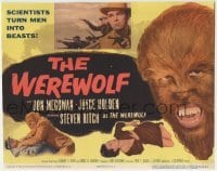 3z338 WEREWOLF TC 1956 best image of Steven Ritch as the wolf-man, scientists turn men into beasts!