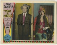 3z966 WHAT A NIGHT LC 1928 reporter Neil Hamilton hiding from pretty Bebe Daniels behind door!